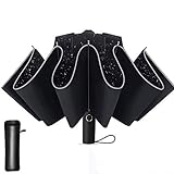 Lzfitpot Regenschirm Groß, 41 Inches Taschenschirm Sturmfest bis 140 km/h, Winddicht, Auf-Zu Automatik, Extra Stabil 210T Nylon Umbrella, mit Reflektierende Streifen für Sicherheit, 10 Ribs, Schwarz