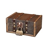 Lunyloer Vintage Holz Schatztruhe, Schatzkiste Holz mit Schloss, Schatzkiste Kindergeburtstag, Mini Schatztruhe für Aufbewahrung Und Dekoration (15 X12 X 7.5cm)