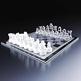 Schachspiel-Set aus feinem Glas, Schachfiguren aus massivem Glas und Schachbrett aus Kristallspiegel, 25,4 x 25,4 cm, als Geschenk für Jugendliche und Erwachsene