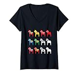 Damen Colorful Schwedische Dala Dalarna-Pferd Pferde dalarnas T-Shirt mit V-Ausschnitt