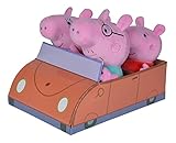 Simba 109261006 - Peppa Pig 4-tlg. Familienset im Auto, Schorsch 16cm, Peppa 17,5cm, Mama Wutz 19cm, und Papa 20cm, verpackt im Auto aus Pappe, ab den ersten Lebensmonaten