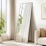 SONGMICS Ganzkörperspiegel, 160 x 50 cm, rechteckiger Standspiegel, Rahmen aus Aluminiumlegierung, Hartglas, für Schlafzimmer, Wohnzimmer, Garderobe, tintenschwarz LFM030B01