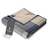 biederlack® flauschig-weiche Kuscheldecke Pure Cotton Karo - blau I Made in Germany I Öko-Tex I Sofadecke aus 100% Baumwolle in 150x200 cm I blau-grau Karierte Wohndecke I nachhaltig produziert