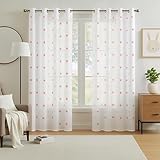 Deconovo Stores Gardinen Vorhang Transparent Ösen Vorhänge Kinderzimmer Dekosachals Leinenoptik Stern, 240x140 cm(HöhexBreite), Orange, 2er Set