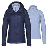 33,000ft 3 in 1 Jacke Damen Storm Jacket Winddicht Funktionsjacke , Atmungsaktiv Doppeljacke Regenjacke mit Softshelljacke Warm Skijacke Wasserdichte Winterjacke Dunkelblau 46