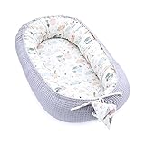 Babynest Neugeborene Nestchen Baby 90x50 cm - Kokon Handmade zweiseitig aus Baumwolle Waffel mit Oeko-Tex Babynestchen Hasen Grau