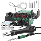 Yofuly 775W 2-in-1 Heißluftpistole Nacharbeit und Lötkolben Station Kit mit ℉/℃, Lötstation mit Kalt-/Heißluftumwandlung, Lötpistole SMD Schmuck Löten & Entlöten Kit (UK-Stecker)