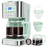 Taylor Swoden Kaffeemaschine mit Timer, 1.5L Filterkaffeemaschine 12 Tassen, Abschaltautomatik, Tropf-Stopp, Wiederverwendbarem Filter und Heizplatte, BPA-frei, 950W, Grün
