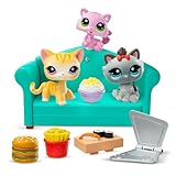 Littlest Pet Shop - Spezial-Dinner-Set mit 3 Tieren und Zubehör - Littlest Pet Shop LPS Katzen Sushi-Set - Mini-Tierfiguren Spielset - Spielzeug für Kinder ab 4 Jahren - BF00636