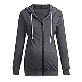 Schwangerschafts-Sweatshirt für Damen, lässiger Kapuzenpullover, langärmelig, mit Taschen, Reißverschluss, Umstandsbluse, Umstandsbluse, Umstands-Oberteil, dunkelgrau, XL