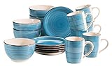 MÄSER 931601 Bel Tempo II Frühstück-Service für 6 Personen im Vintage Look, handbemalte Keramik, 18-teiliges Geschirr-Set, Dunkelblau, Steingut, Blau