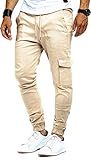 Leif Nelson Herren Jogger Chino Cargo Jeans Hose Freitzeithose LN8071; Größe M; Beige