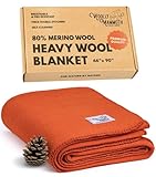 Wolly Mammoth 80% Wolle Decke - Sofa Kuscheldecke 167 x 230 cm Dicke Wärmedecke, Flauschige Wohndecke, Militärdecke, Wolldecke, Wärmende, Schwere Couchdecke, Draußen, Camping Rettungsdecke, Orange