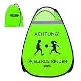 Warnwürfel Achtung spielende Kinder - Aufsteller Pop Up mit Reflektorstreifen für hohe Sichtbarkeit und verstärktem Boden - Straßenwarnaufsteller Vorsichtsschild Warnung (Grün, 1 Stück)