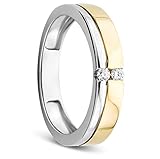 Orovi Damen Ring Bicolor Gelbgold und Weißgold 0.06 Ct Diamant Verlobunsring Ehering Trauring 14 Karat (585) Gold und Diamanten Brillanten