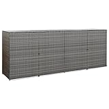Norheim 4er Mülltonnenbox Rattan Mülltonnenverkleidung 4 Tonnen Müllcontainer Mülltonnenschrank Müllbox Poly Rattan Anthrazit 305x78x120 cm