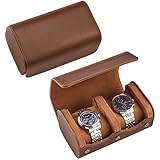 ProCase Uhrenrolle für 2 Uhren, Uhren Reiseetui Uhrenkoffer-Rolle Travel Watch Box Case Uhrenaufbewahrung Reise Uhrenetui- Braun