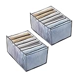 2 Stück faltbare Schubladen-Aufbewahrungsboxen für Kleidung, Jeans, 7 Fächer, für Hosen, Leggings, T-Shirts, Grau