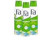 Fa Deospray Caribbean Wave (3x 150 ml), Deo mit dem exotisch frischen Duft der Zitrone, Deo ohne Aluminium für bis zu 48 h Deo-Schutz, hinterlässt keine Deo-Rückstände auf der Kleidung