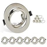 HiBay 6er Set LED Einbaustrahler 230V GU10 Einbaurahmen 68-85mm Rund Gebürstet Edelstahl Deckenspots Schwenkbar 360°Einbauleuchten Inkl. GU10 Fassung für LED oder Halogen Leuchtmittel