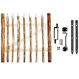 BOGATECO Zauntor Haselnuss | Breite: 100cm | Höhe 120cm | Abstand zwischen den Zaunlatten 6-7 cm | Gartentor aus Holz für Staketenzaun Gartenzaun | mit Scharniere inkl. Zubehör | Türöffnung nach links