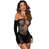 KUAIQI Frauen Dessous Set, Einteilige Hohle Spaß-Perspektive, Sexy Dessous Damen, Sexy Mesh, Dreipunkt-reizvolle Stickerei-Frauen-Unterwäsche- Dessous, Outfit Bodysuits (Schwarz, Zusammenpassen)