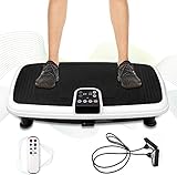 Vibrationsplatte, Fitness-Vibrationsplatte für Fettabbau und Heimfitnesstraining, Vibrationsplatte mit 5 Programmen, Widerstandsbändern Fernbedienung, Belastbarkeit 120 kg, weiß/schwarz, M