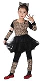 Mädchen Leopard Karneval Halloween Fasching Tütü Rock Prinzessin Kleid Mit Ohren Haarreif 120-130