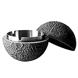 Mond Beton Aschenbecher mit Deckel, Ins Kugel Zement Windfester Asche , Besten kreativ Deko Aschenbecher, Dunkelgrau