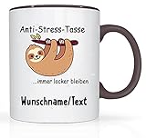 Print-Klex Tasse mit Namen und Anti Stress Motiv Bedruckt Namentasse Namensbecher mit Anti Stress Motiv Geschenktasse Weiß/Schwarz Kaffeebecher Spruchtasse Keramik mit Druck 330ml Tasse mit Text