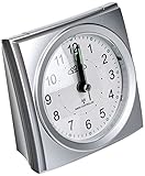 PRIM Funkwecker mit reibungslosem Ablauf, Kunststoff-Wecker, Silber&Weiß, Alarmverstärkung, Wiederholungsalarm, Lichtfunktion, Quarz-Uhrwerk, präziser und leiser Betrieb
