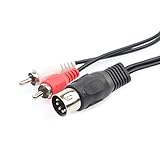 Diodenkabel DIN Kabel 5-Polig auf 2X Cinchstecker, Audiokabel, Midi-Kabel, DIN-Stecker/Diodenstecker zu 2X Cinch-Stecker, Dioden-Anschlusskabel, Verlängerung, AUX Kabel, schwarz 1,5m