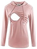 GINKANA Damen Still-Kapuzenpullover, Sweatshirt, Langarm, Stillen, Umstands-Top, Freizeitkleidung, dunkelrosa, Groß