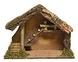 zeitzone Weihnachtskrippe Krippenstall Holz Krippe Baumrinde Moos Holzkrippe 28x39cm