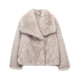 ZhuiKun Damen Kunstpelz Mantel Kurzer Felljacke Faux Pelz Winterjacke Kunstfell Einfarbig Dicker Parka Wintermantel - Aprikose, S