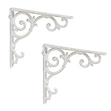 Relaxdays Regalwinkel antik, 2er Set Gr. M, Regalträger Gusseisen, Barocke Ornamente, Winkel für Regale, Vintage, weiß