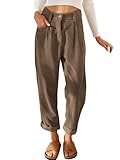 Cordhose Damen Casual High Waist Tapered Hose Baumwoll Gerades Bein Hosen Einfarbig Freizeithosen mit Taschen (Braun, S)
