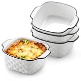 NUTRIUPS Keramik Auflaufform 4er Set, 14.5 x 11.5 x 5.5cm Quadratische Backformen, 400ML Kleine Backform für Fritteuse, Keramik Backformen mit Griffen, Backofen und Mikrowellen Sicher
