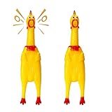 XFLYP 2 Stück 32cm Gummi Schreiend Hühner Spielzeug, Hundespielzeug Rubber Screaming Chicken Yellow Quietschende Dekompression Kleines Spielzeug zum Reinigen der Zähne