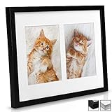 bomoe Bilderrahmen Galeria für 2 Fotos 9x13 cm - Fotorahmen aus Holz, Kunststoffglas, Metall-Aufhängung, Aufsteller & Passepartout Multirahmen für Bilder Collagen - Schwarz