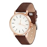 OFFCUP Damenuhr, Damen Analog Quarz Uhr mit Leder Armband, Uhren Damen Einfache Business Klassische Armbanduhr Lässig Quarzuhr Kleideruhr, 3 Zeiger -Braun