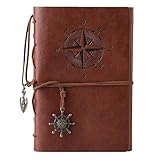 Kunstleder-Tagebuch, Notizbuch, nachfüllbar, Spiralbindung, klassisch, geprägt, Reise-Tagebuch, mit Blanko-Seiten und Retro-Anhängern, von Maleden braun