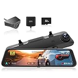 WOLFBOX G850 4K dashcam spiegel12'' Rückspiegelkamera für Auto, Dual Dash cam Auto vorne und hinten, Super Night Vision, Parküberwachung, Rückfahrhilfe, Einschließlich 32 GB TF-Karte & GPS