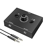 UNSTINCER 3,5mm Jack Audio Switch 2(1)-In-1(2)-Out, Analog Geräuschloser Stereo Audio Umschalter mit Volume Control, Audio Selector Schalter Sound Verteiler für Phono Lautsprecher Headphone PC