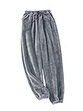Onsoyours Plüschhose Damen Herren Fleece Plüsch Dicke Schlafanzughose Unisex Soft Fleece Pyjamahose Lange Warme Freizeithose Home Haushose Herren Grau XL