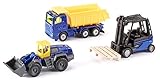 SIKU 6305, Geschenkset - Hard Work, Metall/Kunststoff, Multicolor, Spielkombination, 3 Baustellen-Fahrzeuge und 1 Palette