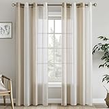 EMEMA Vorhänge mit Ösen Beige-Weiss Streifen Voile Gardinen Halbtransparent Wohnzimmer 140x245cm Dekorieren 2er Set Stores Schals mit Ösenschal Vorhang Moderner Schlafzimmer