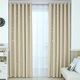 Freyamy Kinderzimmer Vorhang 2x100x130cm(HxB) Stern,Beige Modern Kinder Sterne Blickdichte Gardinen Jungen Mädchen Kinder für Mädchenzimmer Vorhang Mit Ösen