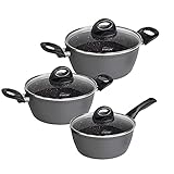 STONELINE Ceramic Keramik Topfset 6 teilig 18/20/24cm Topf mit Deckel Töpfe PFAS-frei Antihaft Topf Induktion alle Herdarten mit Keramikbeschichtung mit echten Steinpartikeln Kochgeschirr Set, Grau