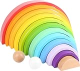 small foot Bausteine "Regenbogen XL" aus Holz, 12 teiliger Bogen mit 2 Kugeln, ab 1 Jahr, 11412